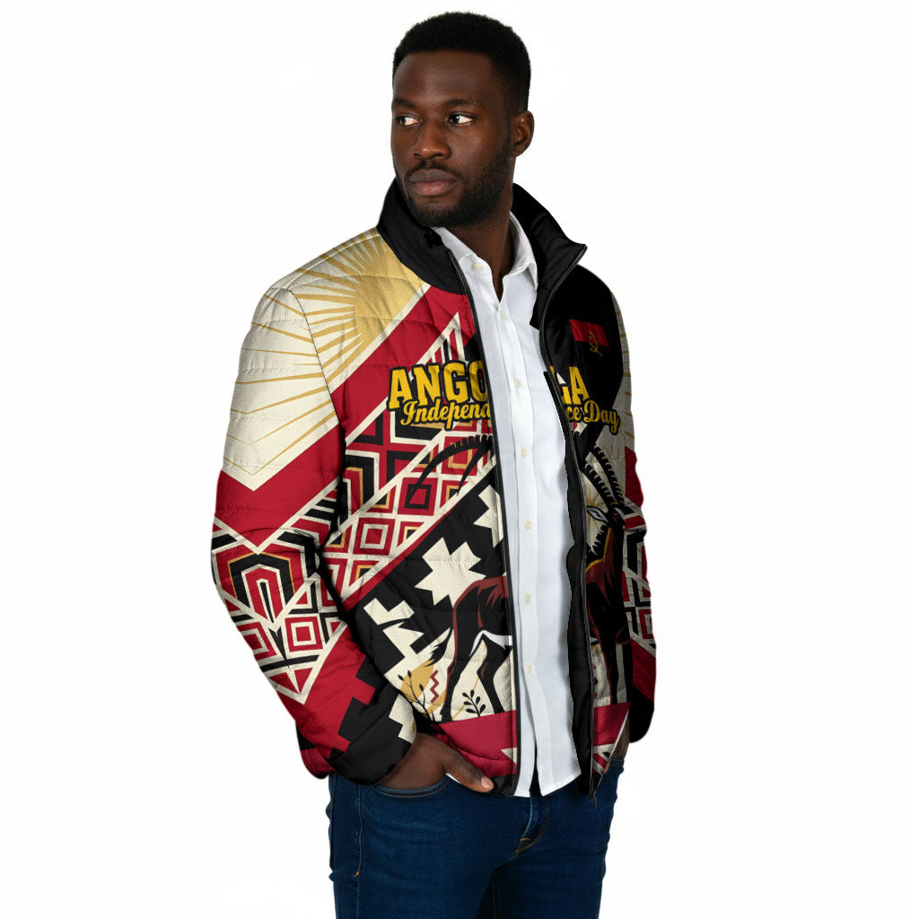 Angola Independence Day Antelope Padded Jacket Flag Coat Of Arms Geometric African