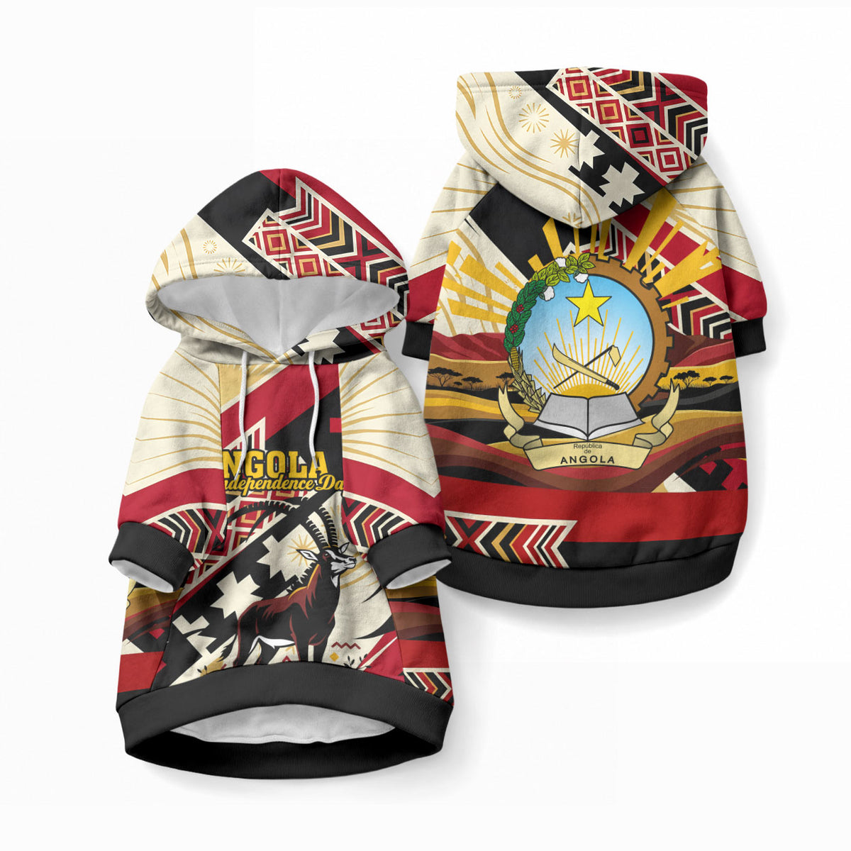Angola Independence Day Antelope Pet Hoodie Flag Coat Of Arms Geometric African
