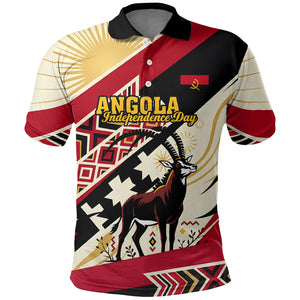 Angola Independence Day Antelope Polo Shirt Flag Coat Of Arms Geometric African