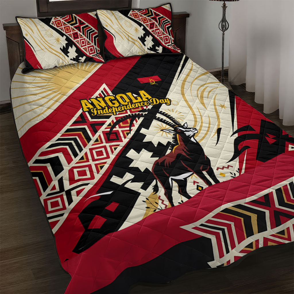 Angola Independence Day Antelope Quilt Bed Set Flag Coat Of Arms Geometric African