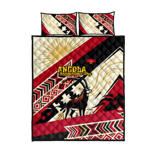 Angola Independence Day Antelope Quilt Bed Set Flag Coat Of Arms Geometric African