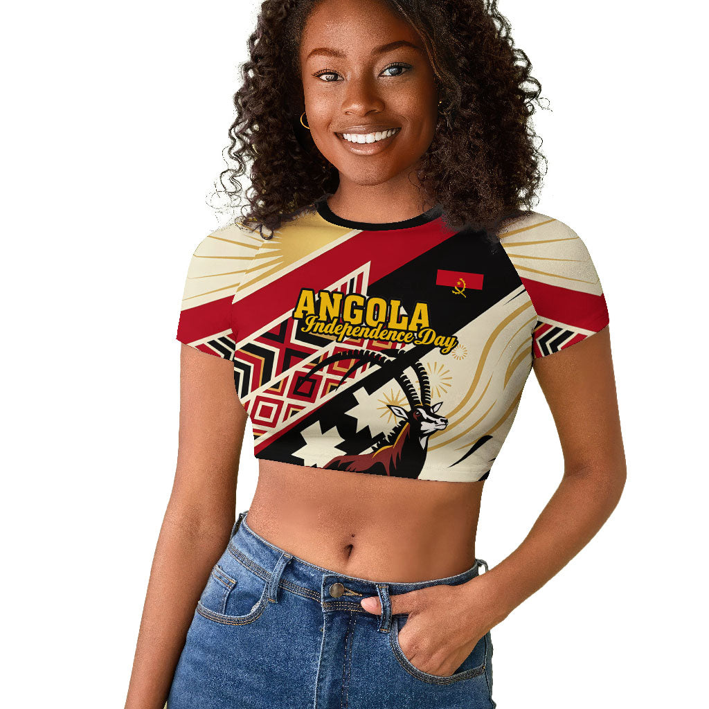 Angola Independence Day Antelope Raglan Cropped T shirt Flag Coat Of Arms Geometric African