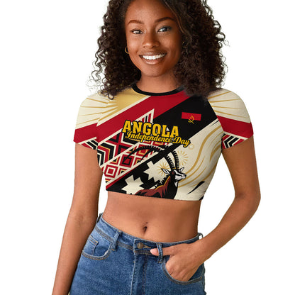 Angola Independence Day Antelope Raglan Cropped T shirt Flag Coat Of Arms Geometric African