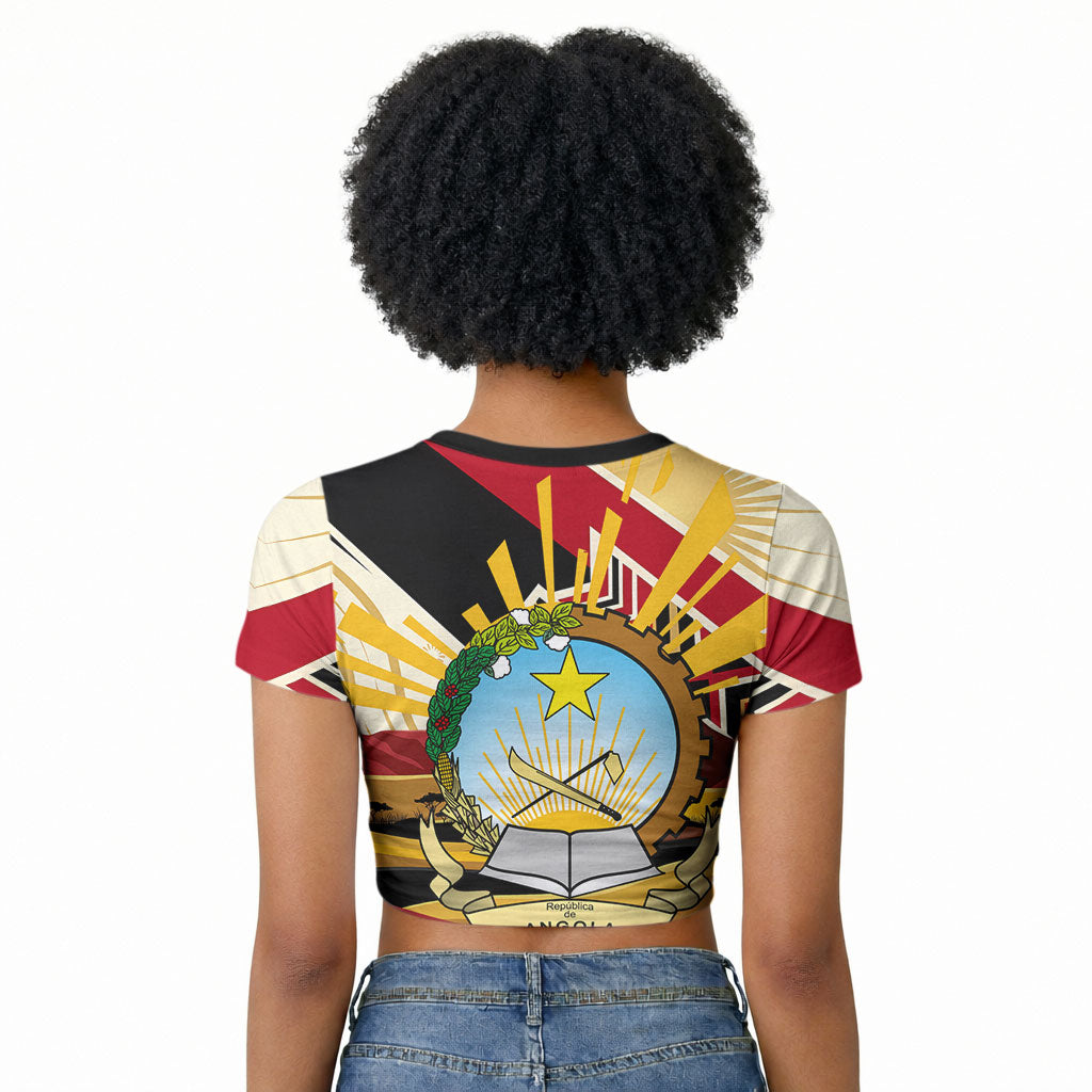 Angola Independence Day Antelope Raglan Cropped T shirt Flag Coat Of Arms Geometric African