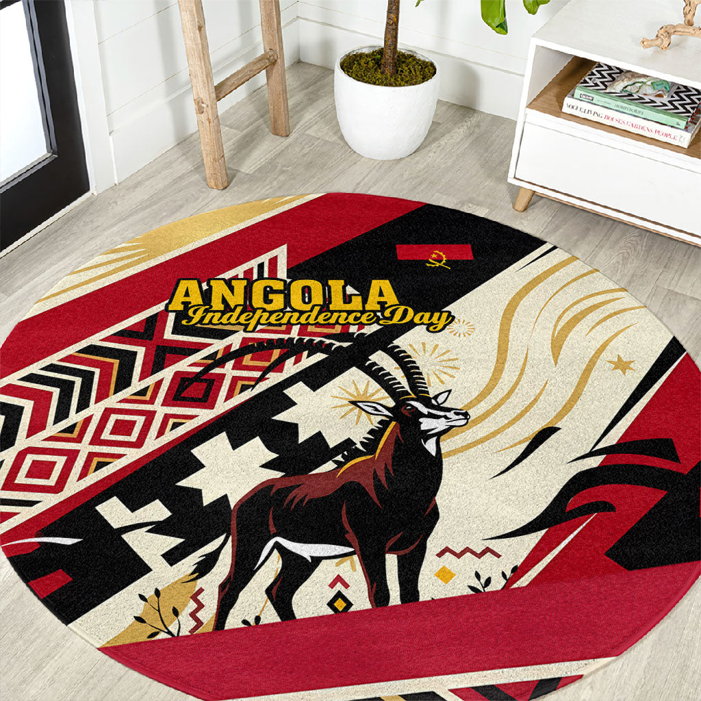 Angola Independence Day Antelope Round Carpet Flag Coat Of Arms Geometric African