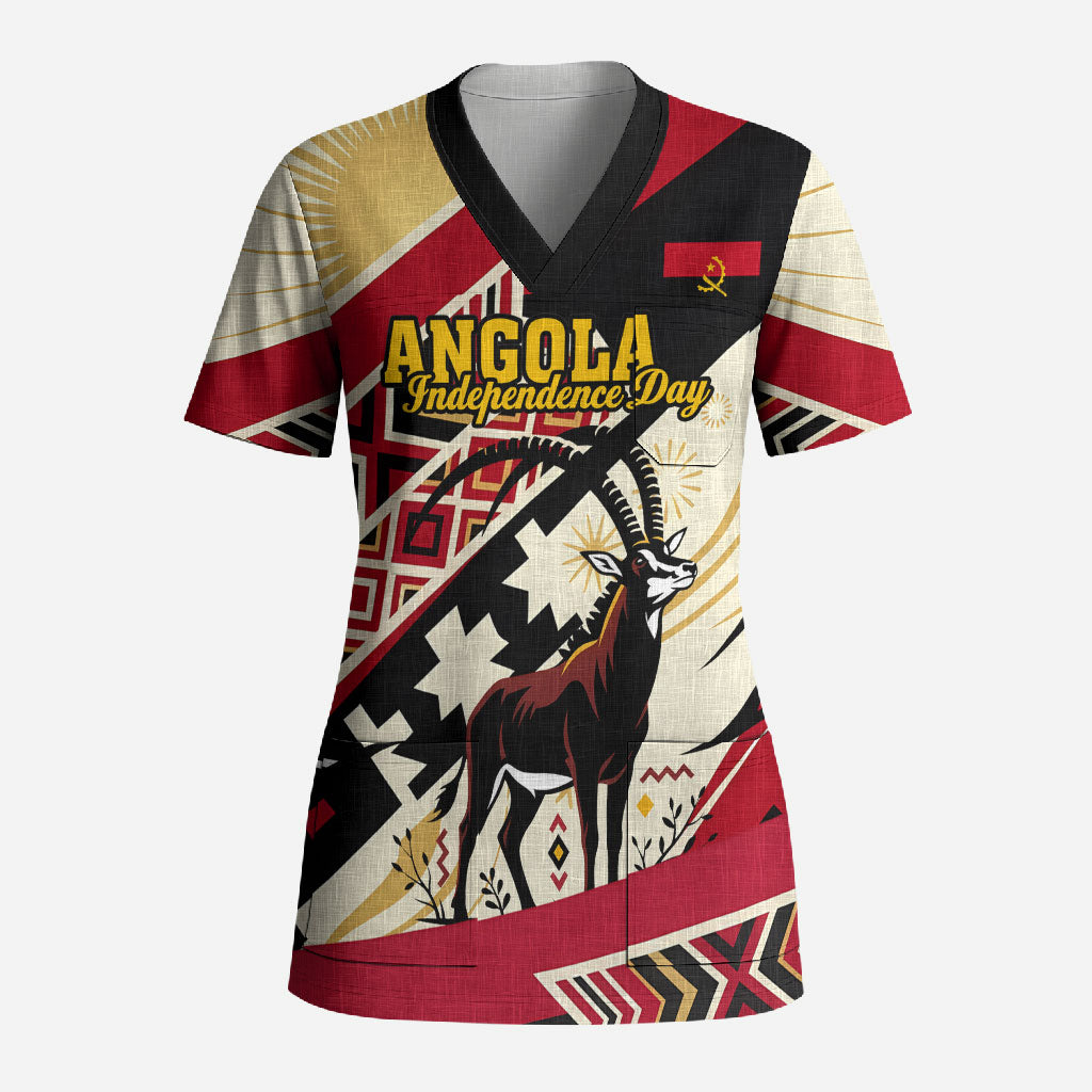 Angola Independence Day Antelope Scrub Top Flag Coat Of Arms Geometric African