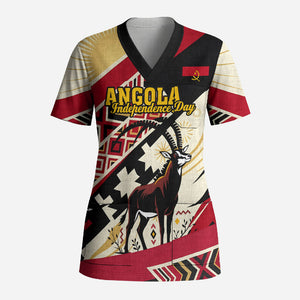 Angola Independence Day Antelope Scrub Top Flag Coat Of Arms Geometric African