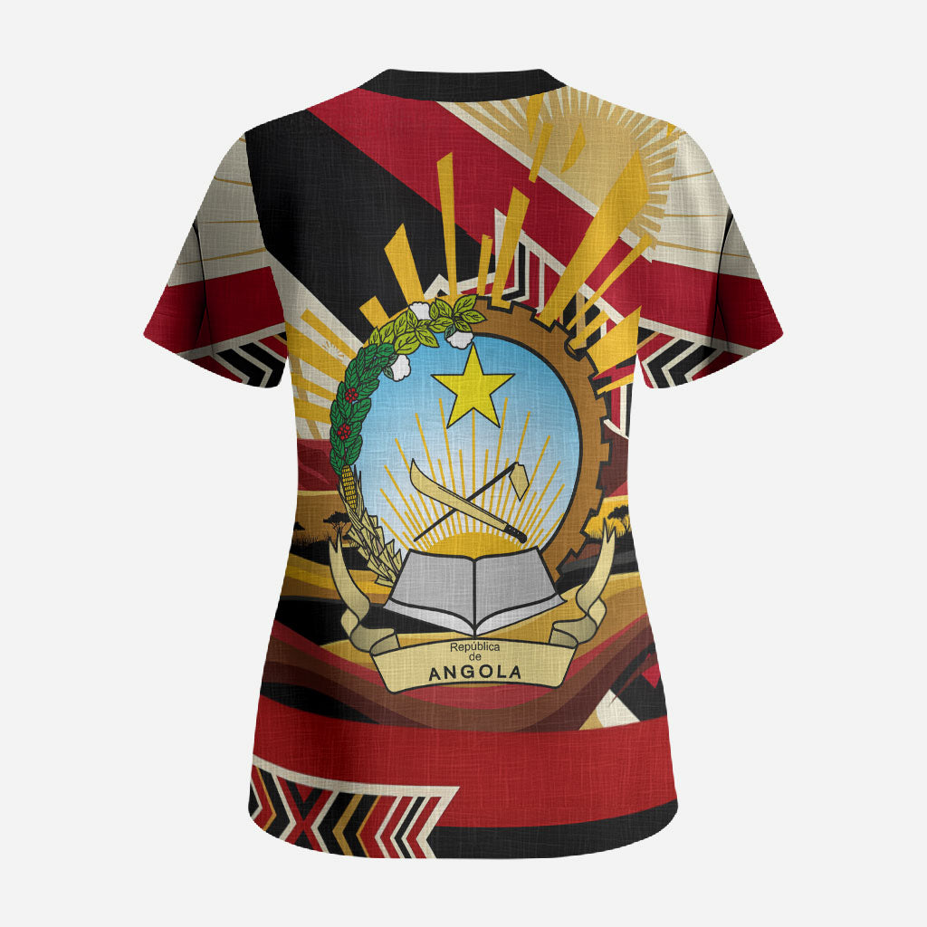 Angola Independence Day Antelope Scrub Top Flag Coat Of Arms Geometric African