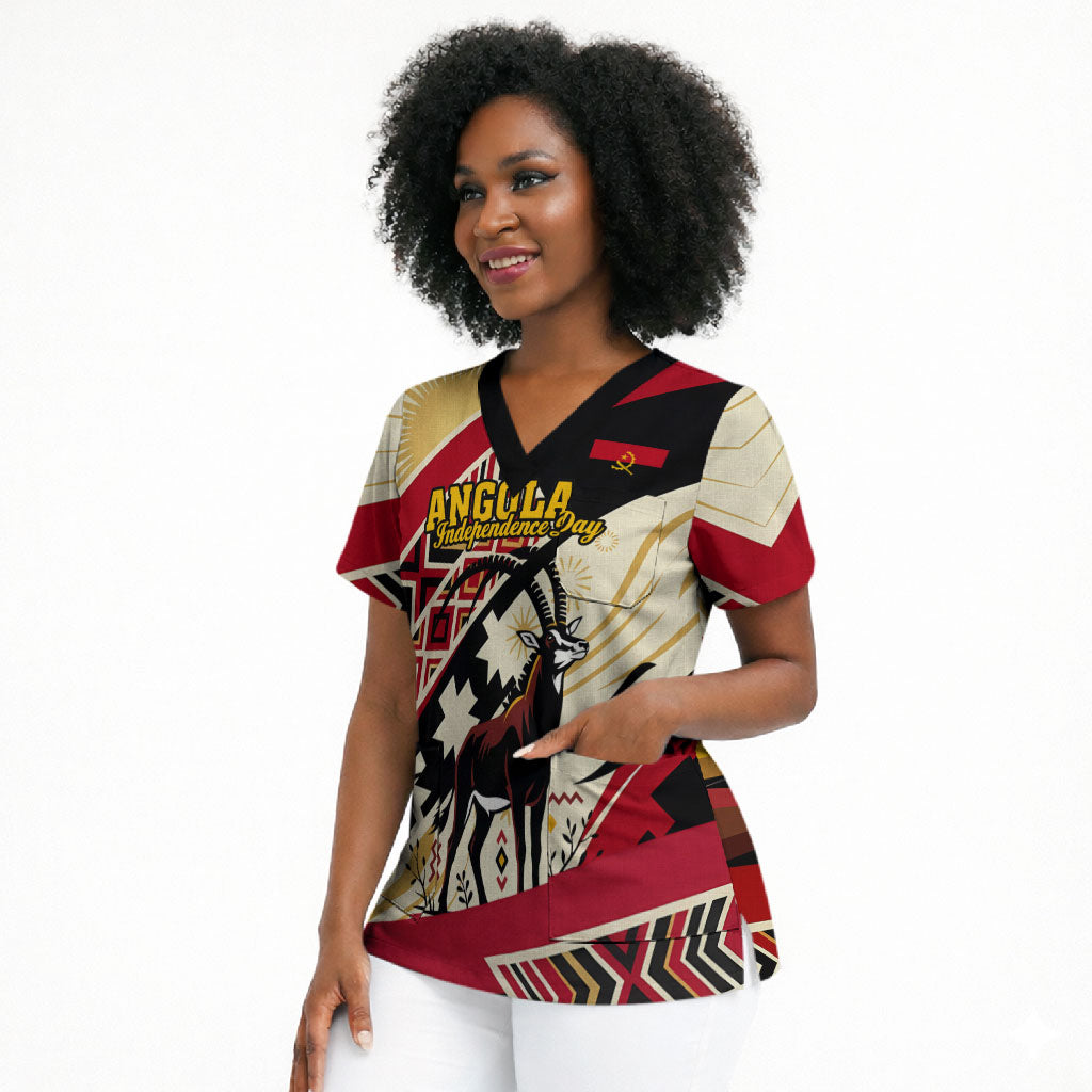 Angola Independence Day Antelope Scrub Top Flag Coat Of Arms Geometric African