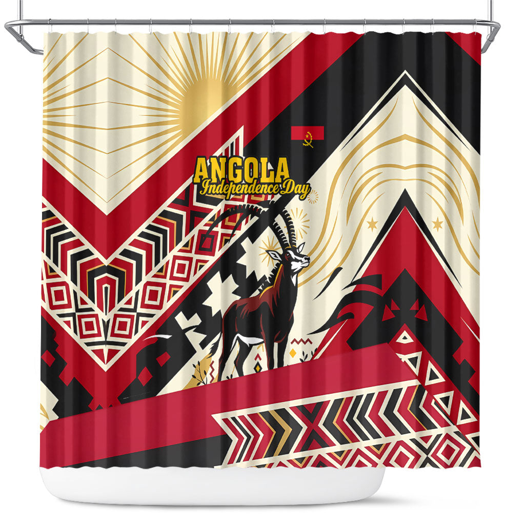 Angola Independence Day Antelope Shower Curtain Flag Coat Of Arms Geometric African