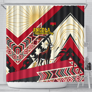 Angola Independence Day Antelope Shower Curtain Flag Coat Of Arms Geometric African