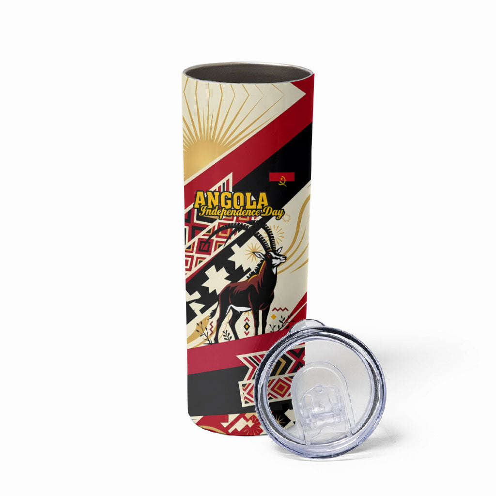 Angola Independence Day Antelope Skinny Tumbler Flag Coat Of Arms Geometric African