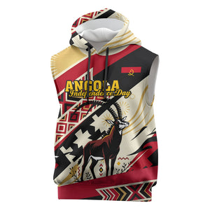 Angola Independence Day Antelope Sleeveless Hoodie Flag Coat Of Arms Geometric African