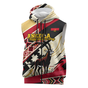 Angola Independence Day Antelope Sleeveless Zip Hoodie Flag Coat Of Arms Geometric African