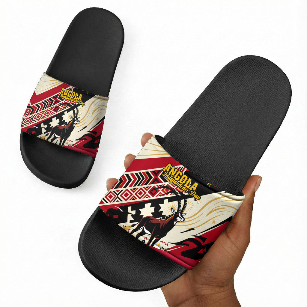 Angola Independence Day Antelope Slide Sandals Flag Coat Of Arms Geometric African