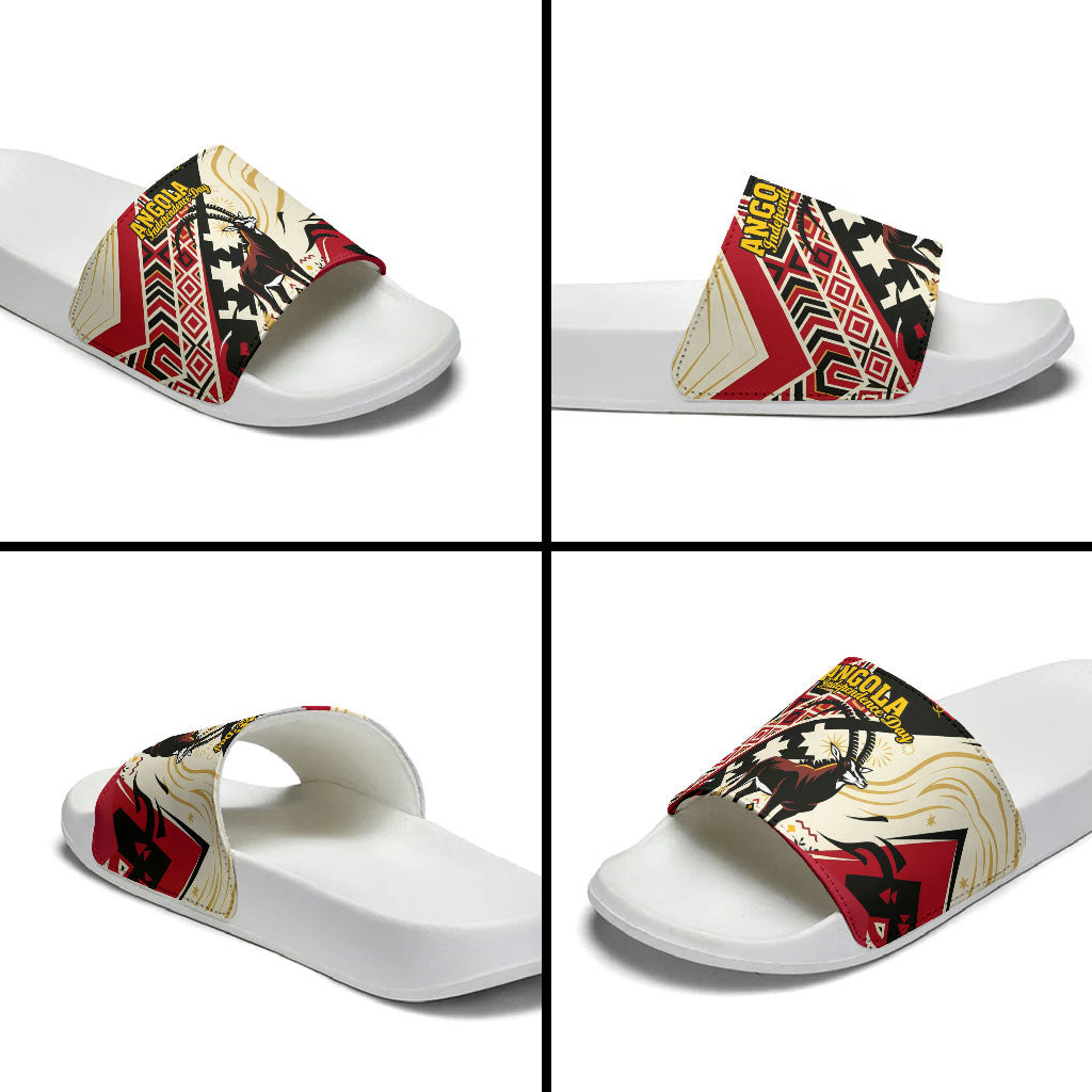 Angola Independence Day Antelope Slide Sandals Flag Coat Of Arms Geometric African