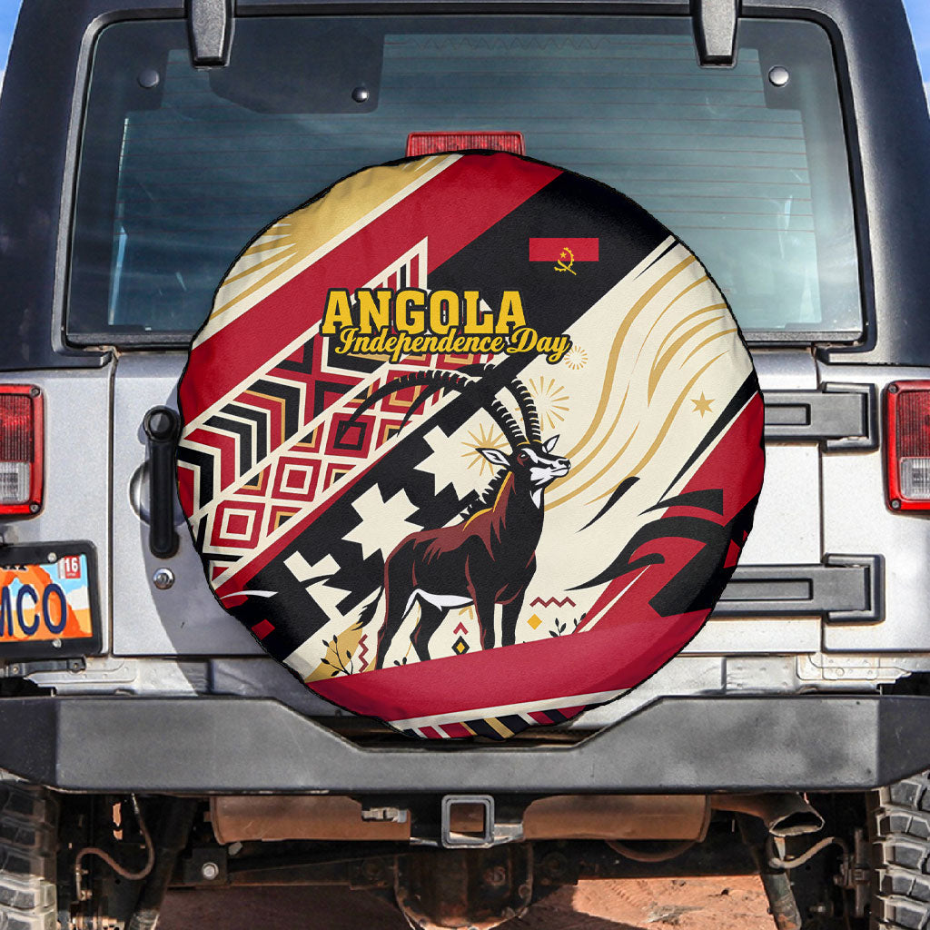 Angola Independence Day Antelope Spare Tire Cover Flag Coat Of Arms Geometric African