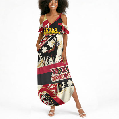 Angola Independence Day Antelope Summer Maxi Dress Flag Coat Of Arms Geometric African