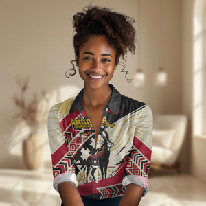 Angola Independence Day Antelope Women Casual Shirt Flag Coat Of Arms Geometric African