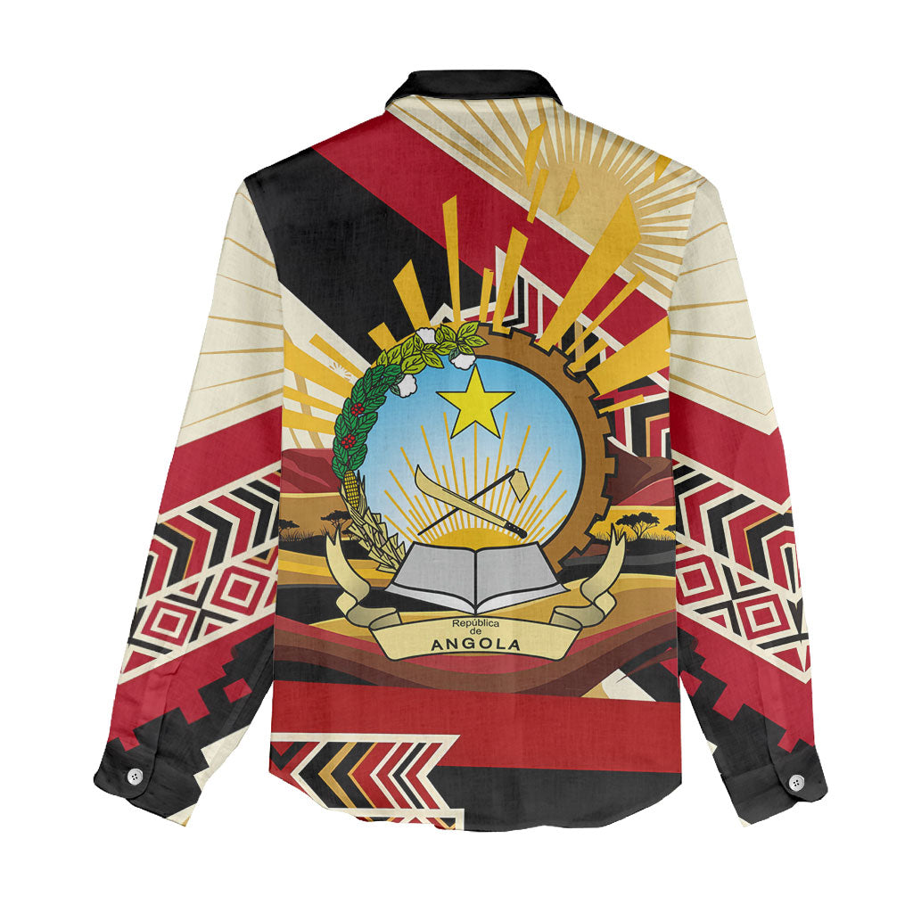 Angola Independence Day Antelope Women Casual Shirt Flag Coat Of Arms Geometric African