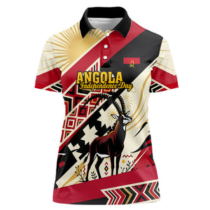 Angola Independence Day Antelope Women Polo Shirt Flag Coat Of Arms Geometric African