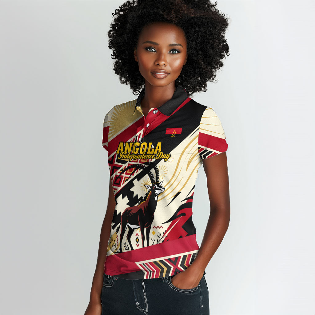 Angola Independence Day Antelope Women Polo Shirt Flag Coat Of Arms Geometric African
