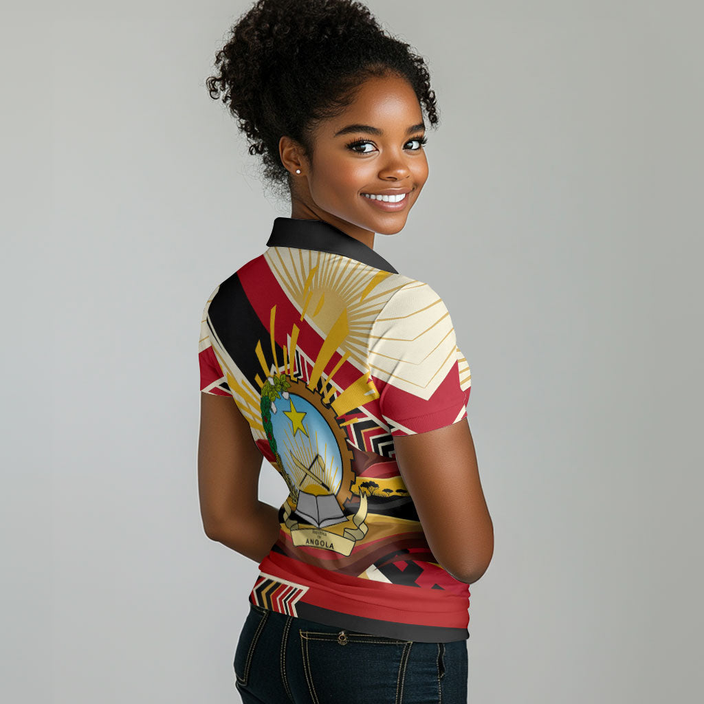 Angola Independence Day Antelope Women Polo Shirt Flag Coat Of Arms Geometric African