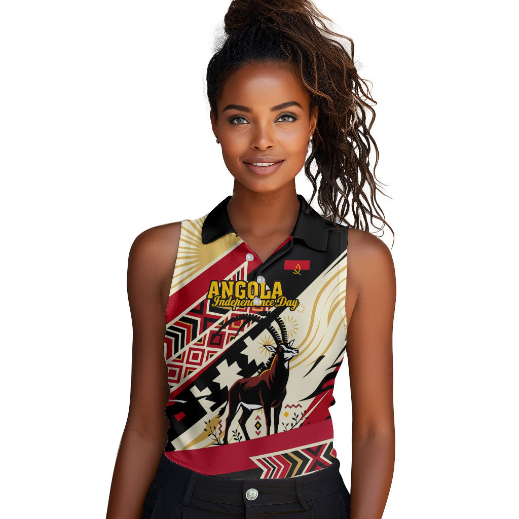 Angola Independence Day Antelope Women Sleeveless Polo Shirt Flag Coat Of Arms Geometric African