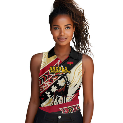 Angola Independence Day Antelope Women Sleeveless Polo Shirt Flag Coat Of Arms Geometric African