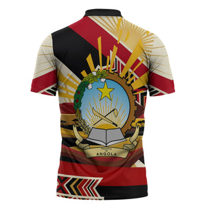 Angola Independence Day Antelope Zipper Polo Shirt Flag Coat Of Arms Geometric African