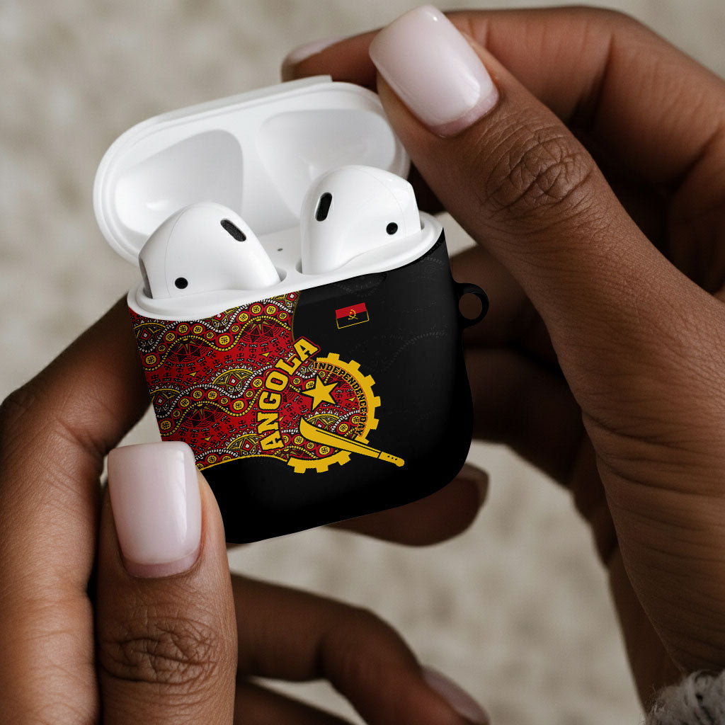 Angola Independence Day AirPods Case Black Red Flag Coat Of Arms Tribal Geometric