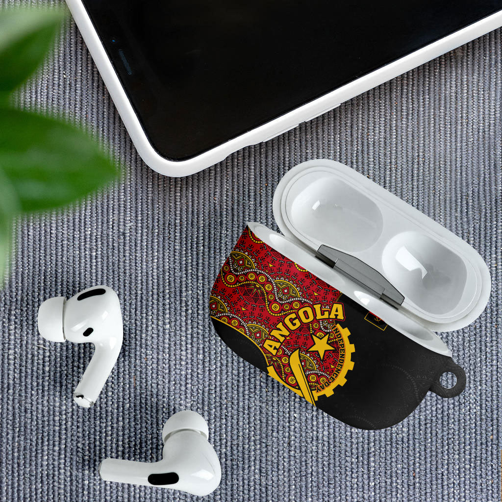 Angola Independence Day AirPods Case Black Red Flag Coat Of Arms Tribal Geometric