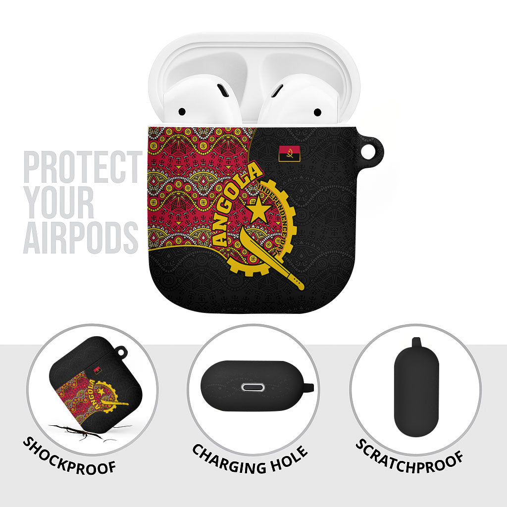 Angola Independence Day AirPods Case Black Red Flag Coat Of Arms Tribal Geometric