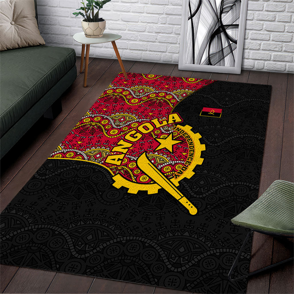 Angola Independence Day Area Rug Black Red Flag Coat Of Arms Tribal Geometric
