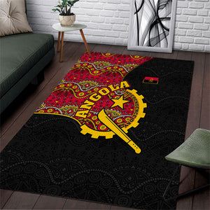 Angola Independence Day Area Rug Black Red Flag Coat Of Arms Tribal Geometric
