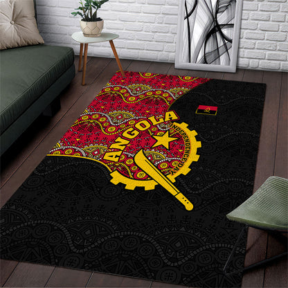 Angola Independence Day Area Rug Black Red Flag Coat Of Arms Tribal Geometric