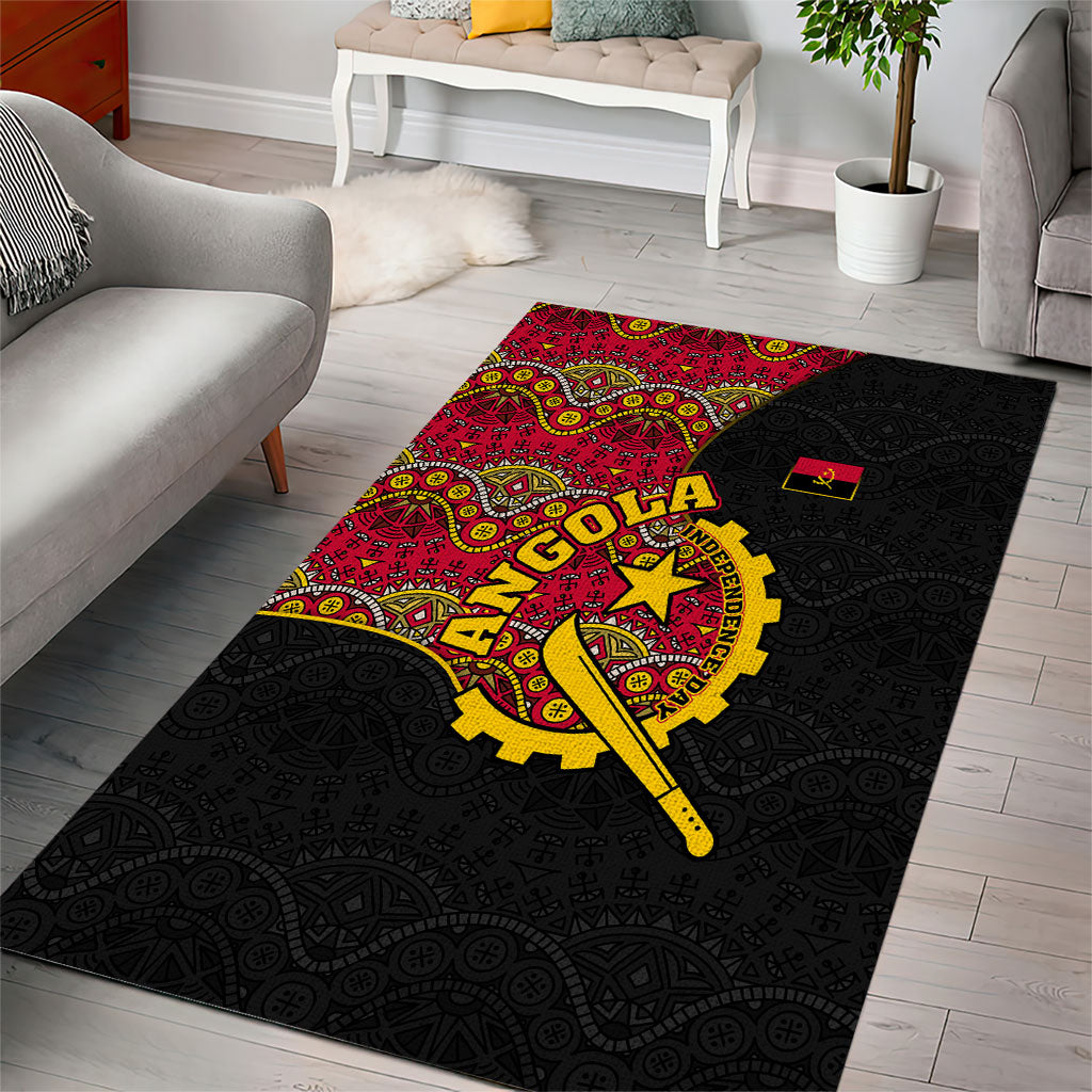 Angola Independence Day Area Rug Black Red Flag Coat Of Arms Tribal Geometric