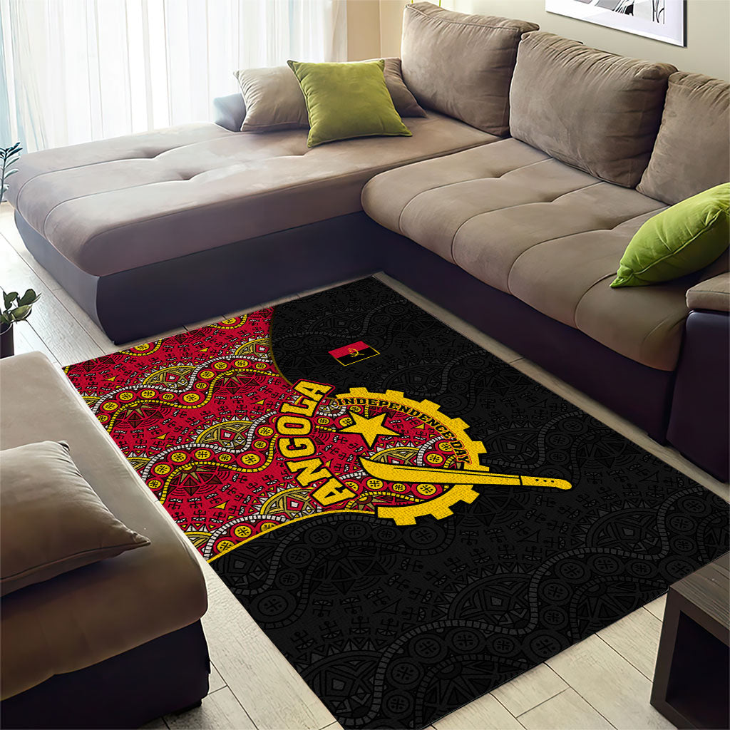Angola Independence Day Area Rug Black Red Flag Coat Of Arms Tribal Geometric