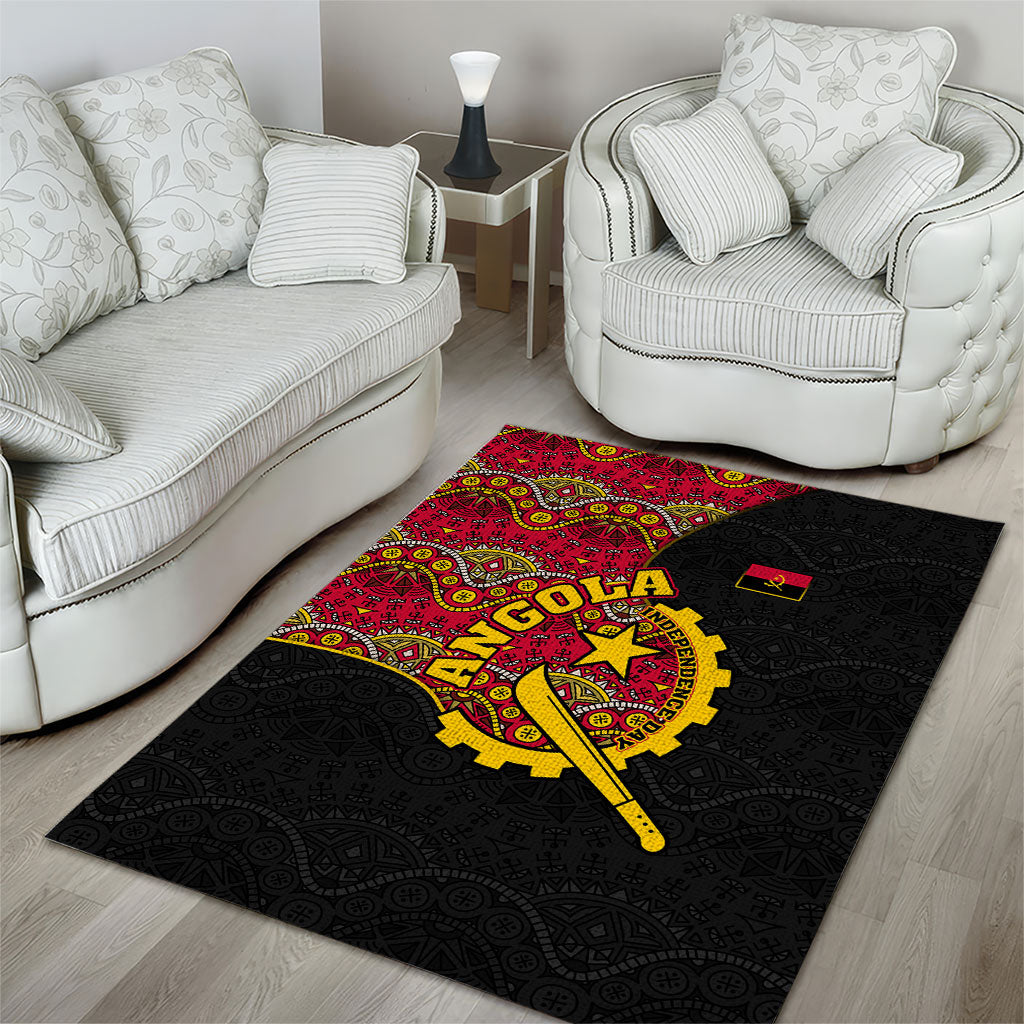 Angola Independence Day Area Rug Black Red Flag Coat Of Arms Tribal Geometric
