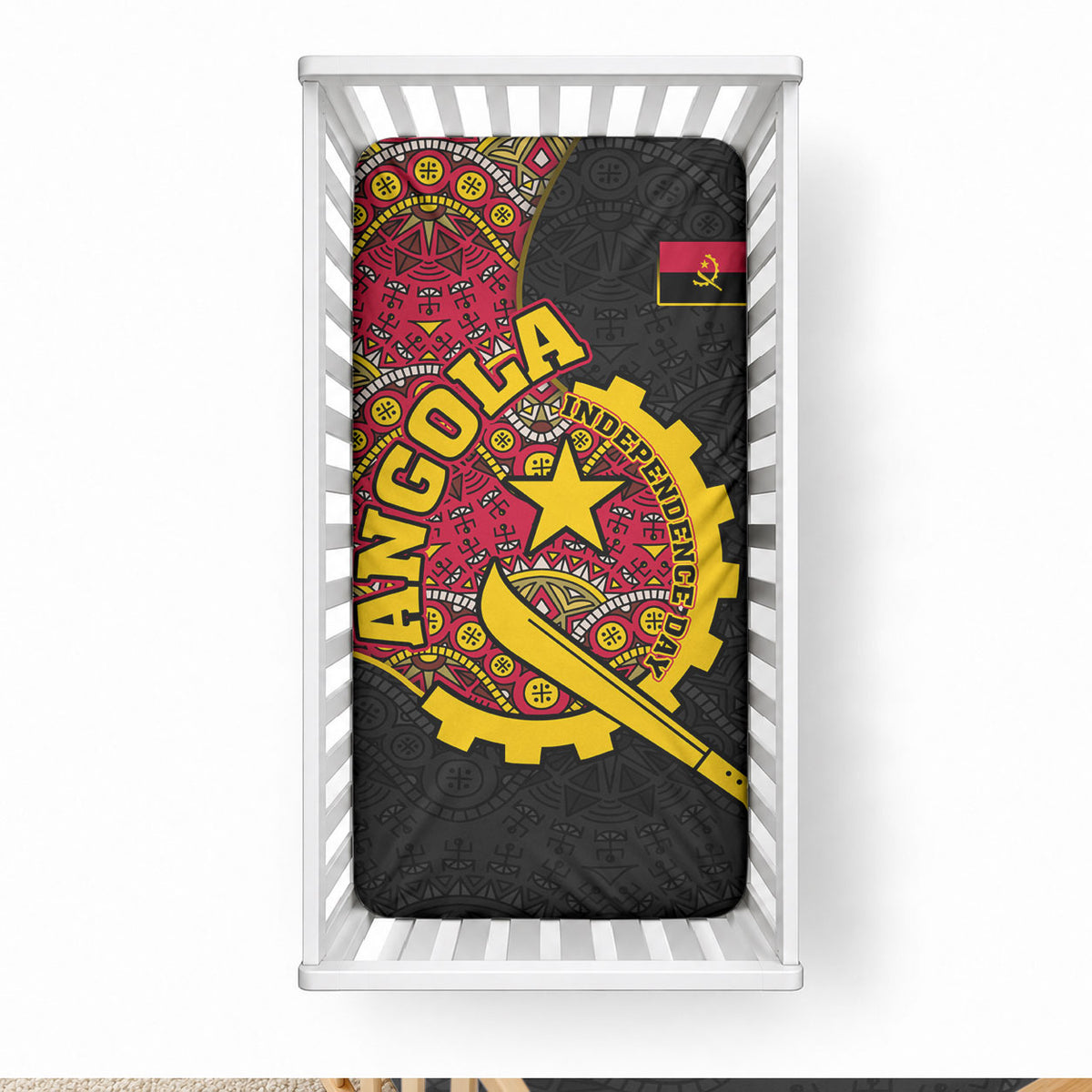 Angola Independence Day Baby Bed Cover Black Red Flag Coat Of Arms Tribal Geometric