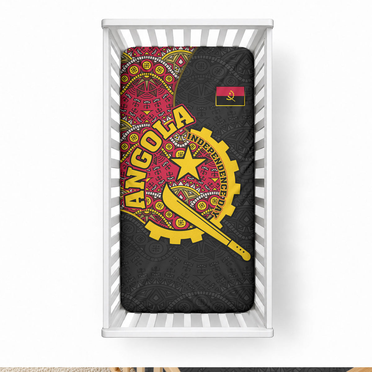 Angola Independence Day Baby Bed Cover Black Red Flag Coat Of Arms Tribal Geometric