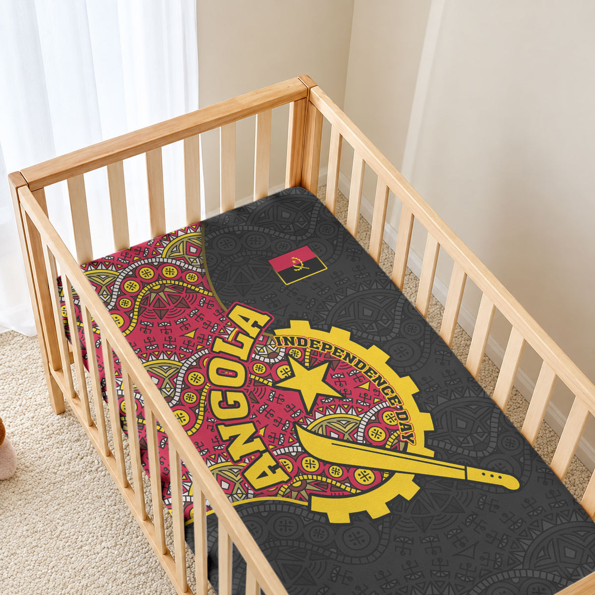 Angola Independence Day Baby Bed Cover Black Red Flag Coat Of Arms Tribal Geometric