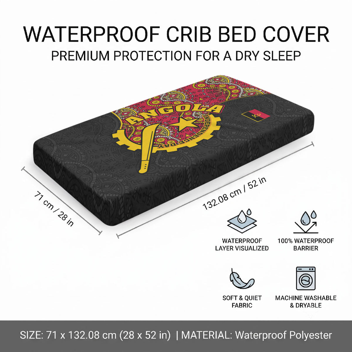 Angola Independence Day Baby Bed Cover Black Red Flag Coat Of Arms Tribal Geometric
