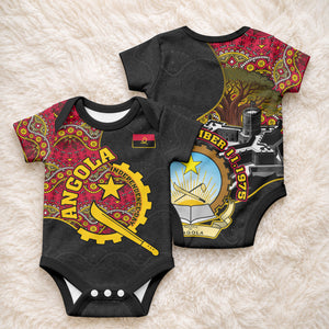 Angola Independence Day Baby Onesie Black Red Flag Coat Of Arms Tribal Geometric
