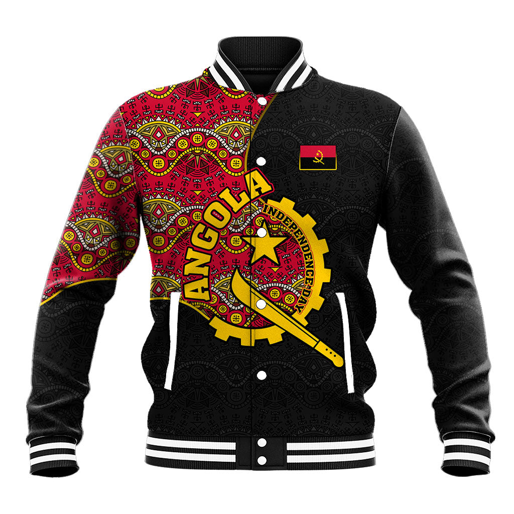 Angola Independence Day Baseball Jacket Black Red Flag Coat Of Arms Tribal Geometric