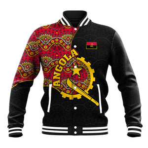 Angola Independence Day Baseball Jacket Black Red Flag Coat Of Arms Tribal Geometric