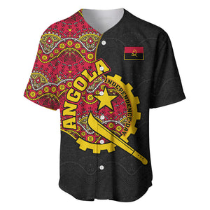 Angola Independence Day Baseball Jersey Black Red Flag Coat Of Arms Tribal Geometric