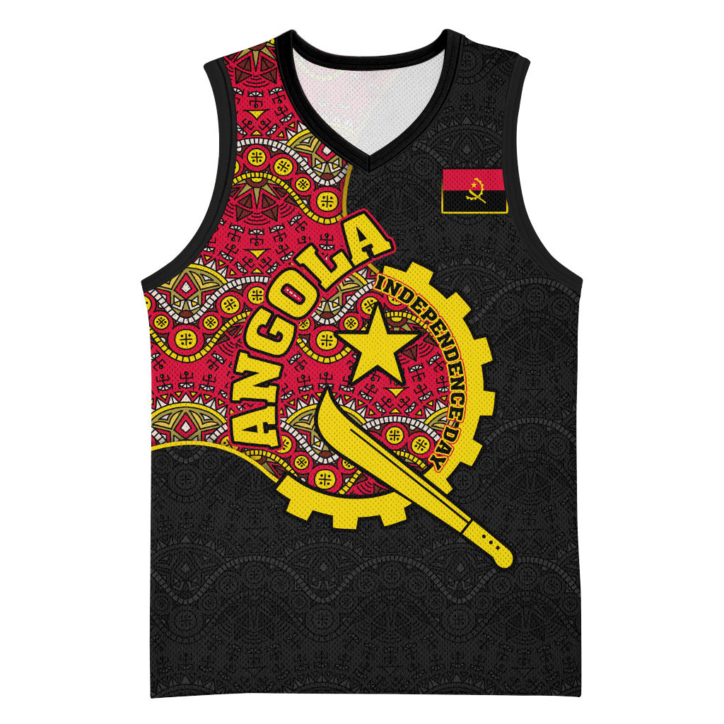Angola Independence Day Basketball Jersey Black Red Flag Coat Of Arms Tribal Geometric