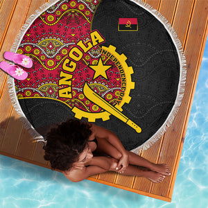 Angola Independence Day Beach Blanket Black Red Flag Coat Of Arms Tribal Geometric