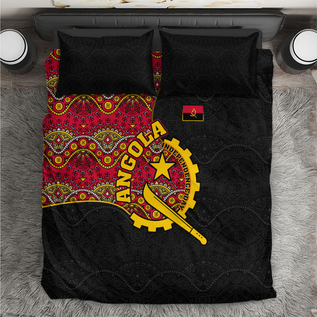 Angola Independence Day Bedding Set Black Red Flag Coat Of Arms Tribal Geometric